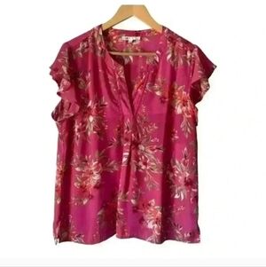 DR2 Pink Floral Flutter Sleeve Blouse